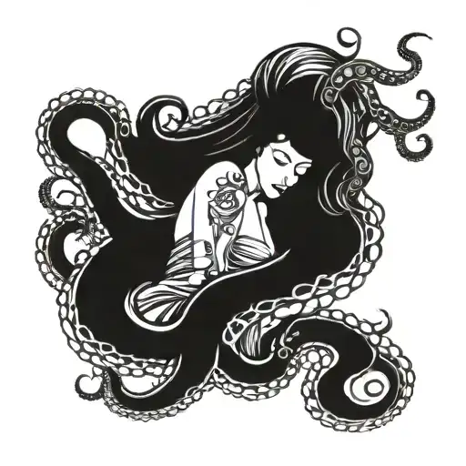 Woman And Octopus Wrapped