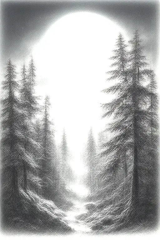 Massive Forest Landscape With Huge Moon In The Background