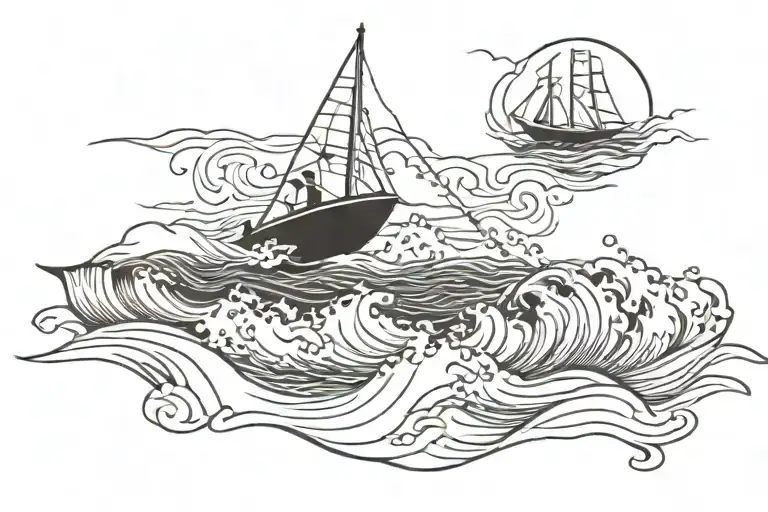 Mother Son And Father Sailing On A Boat And Waves Crashing In The Backgroun