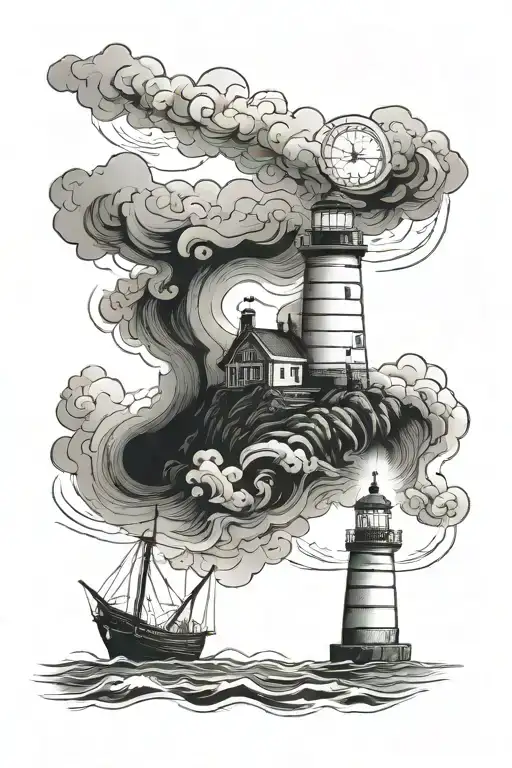 A Lighthouse Burning And A Ship Approaching Through The Mist