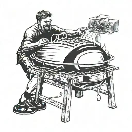 A Rugby Ball Being Cooked On A Braai Surrounded By Family Members