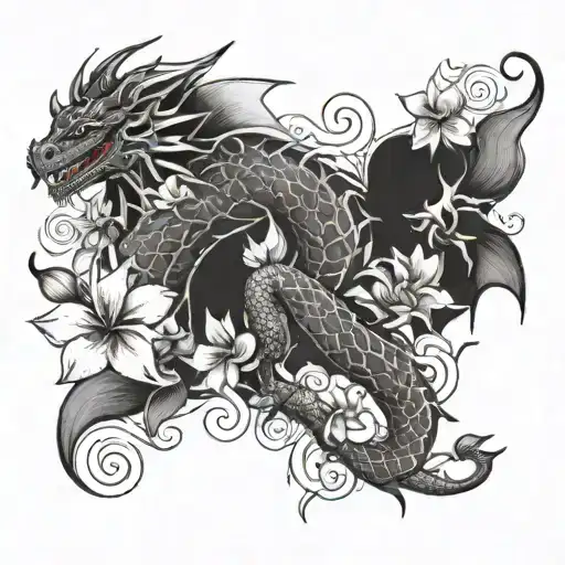 Dragon And Plumeria Rubra Con Huellas