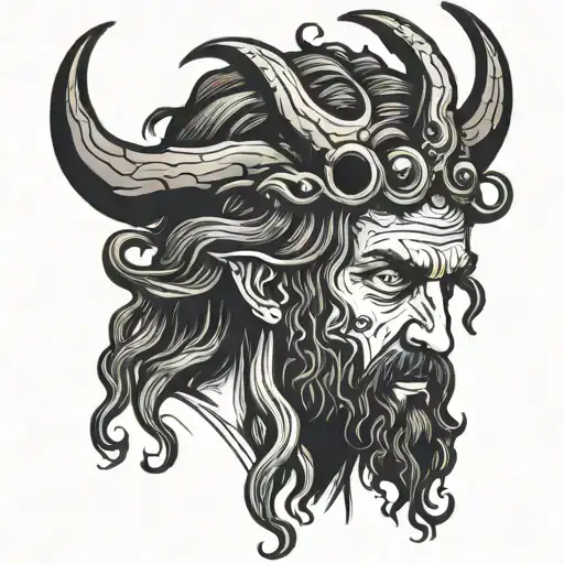 Evil And Horned Head Of Jesus Christ With One Eye And Hanging Tentacles From His Neck