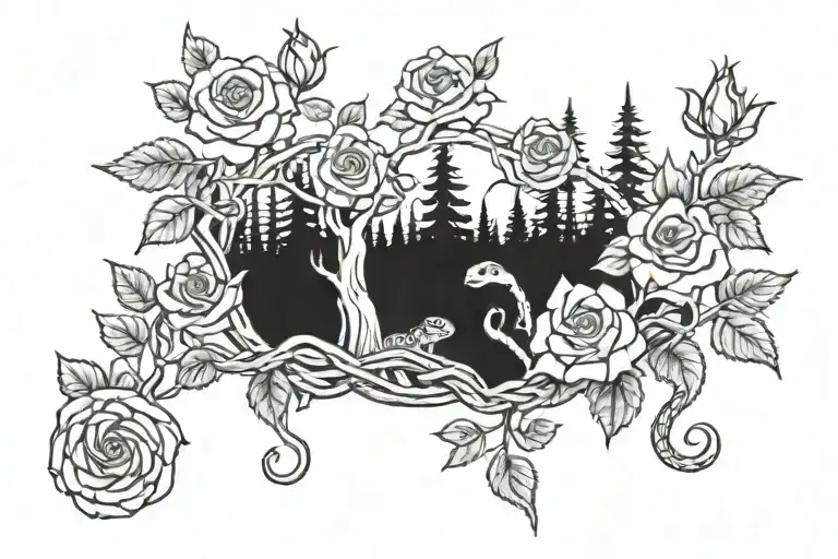 Forest Scene And Roses With Snakes