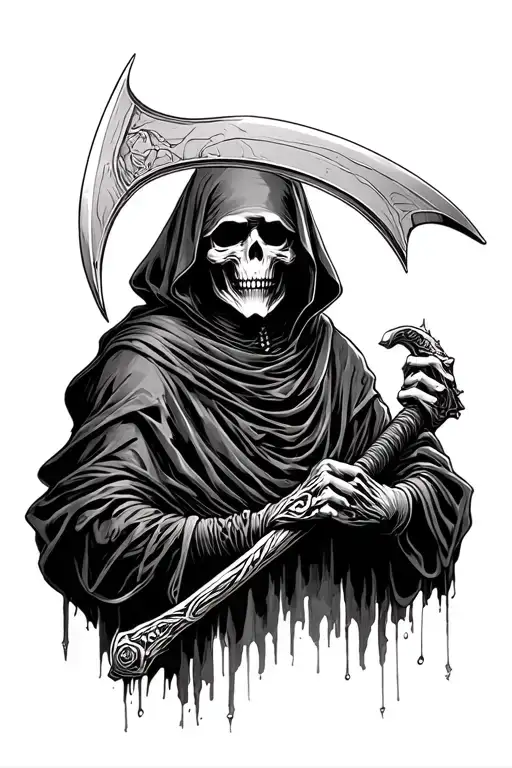 Grim Reaper Holding A Semi Colon Scythe