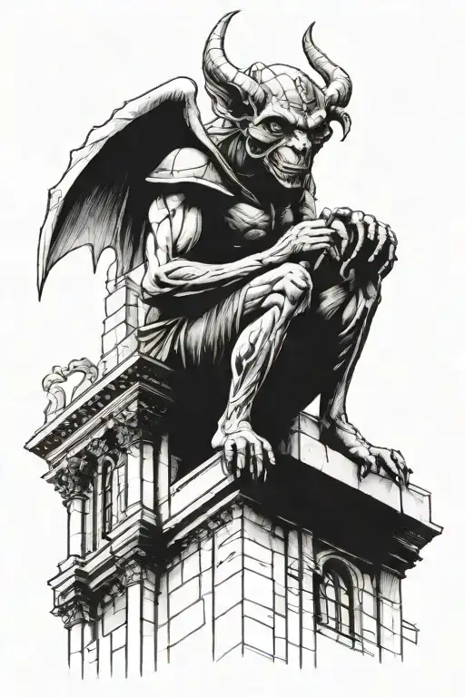 Gargoyle Perched On Cathedral Scene