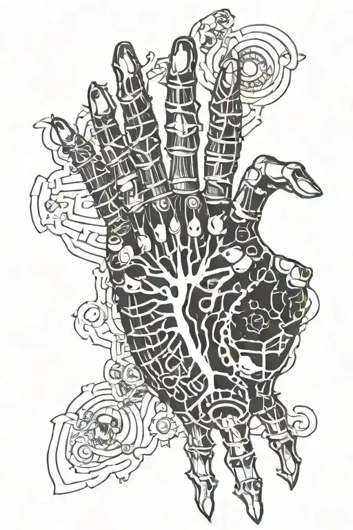 Blacked Out Hand With Skelton Bone Fingers And Pintagram Palm