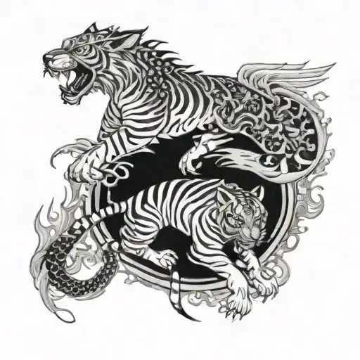 Tiger And Dragon Chasing Each Other Wing