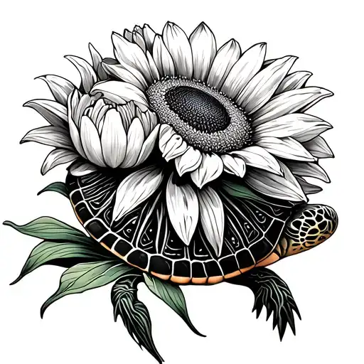 Turtle And Tulips Sunflowers Lilly