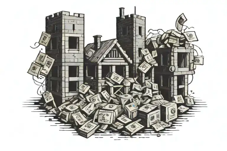 Mmf Letters In Building Bricks Amd Crates Of Money In Backgroumd