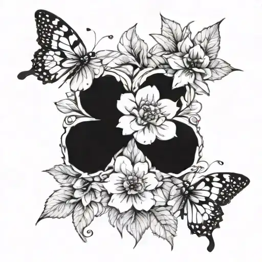 Mariposa Y Flores E Folhas