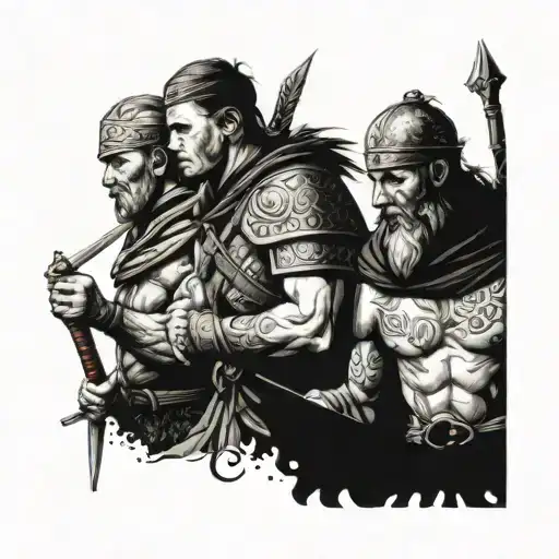 3 Russian Warriors From Different Eras Against The Backdrop Of A Forest