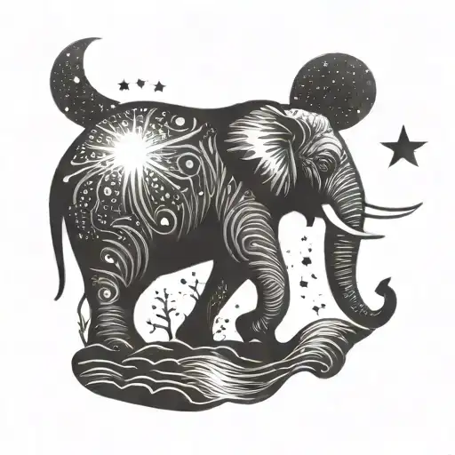 A Majestic Elephant Silhouette Against A Starry Night Sky