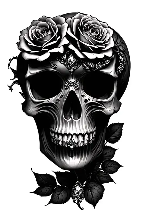 A Modern Goth Skull Made Of Intertwined Roses And Diamonds