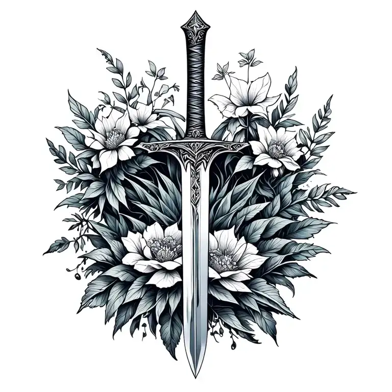 Nature Elements With Sword Surrounded