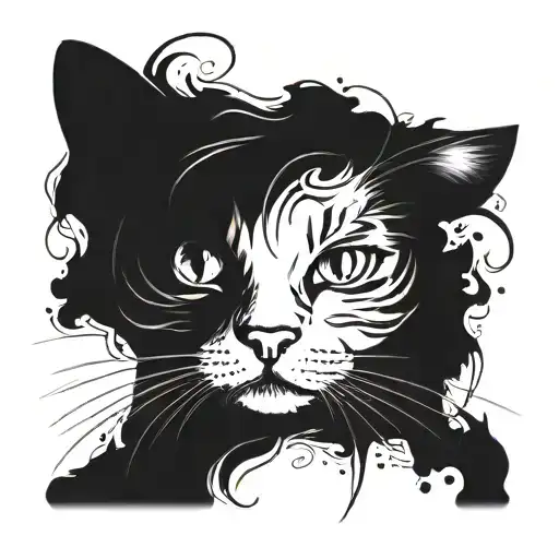 Painted Round Cat Face With Three Whiskers Tattoo Design