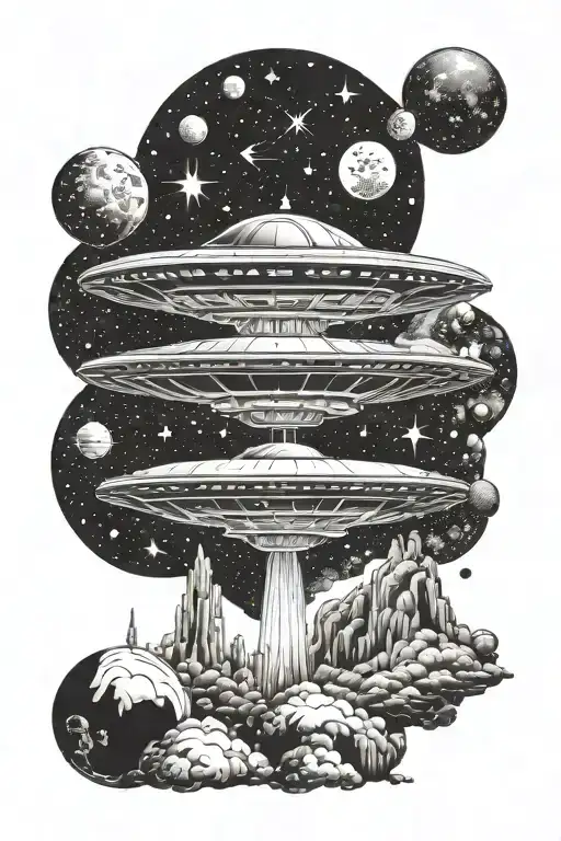 Ufo In The Sky Filled With Galaxies