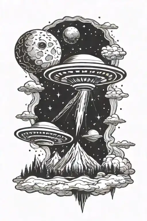 Ufo In The Sky Filled With Universe
