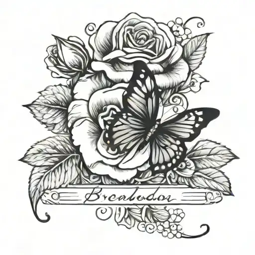 Brenda Name And Rose Butterfly