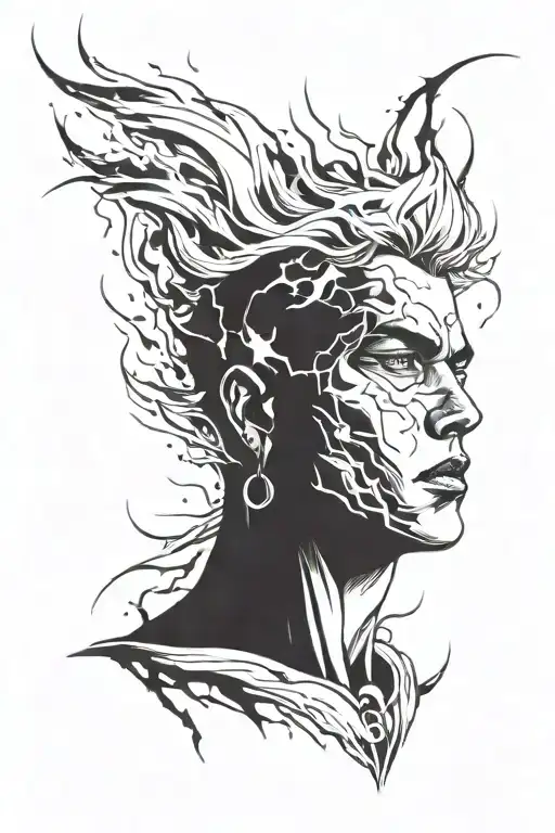 A Masculine Face With White Eyes And Thunders Coming Behind