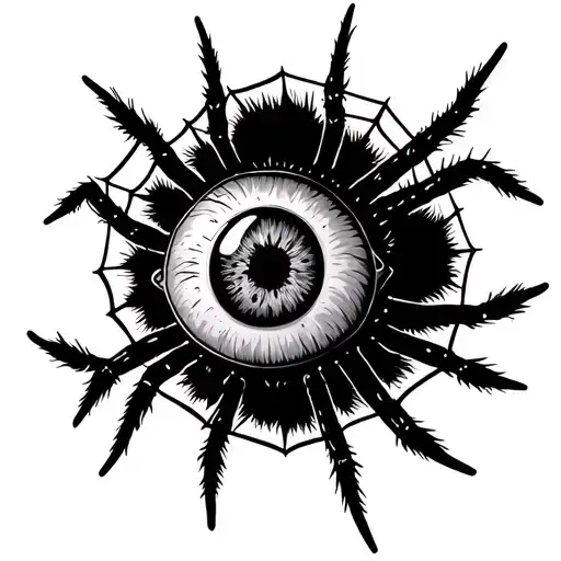 Spider On A Web With A Large Eye On Its Back In Gothic Style