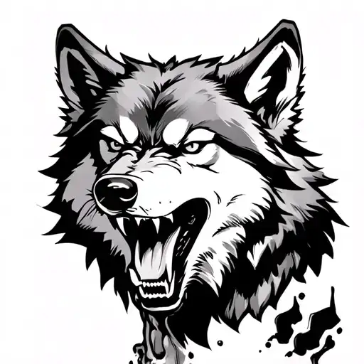 Wolf With His Mouth Open With An Angry Gesture And One Of His Legs Coming Out