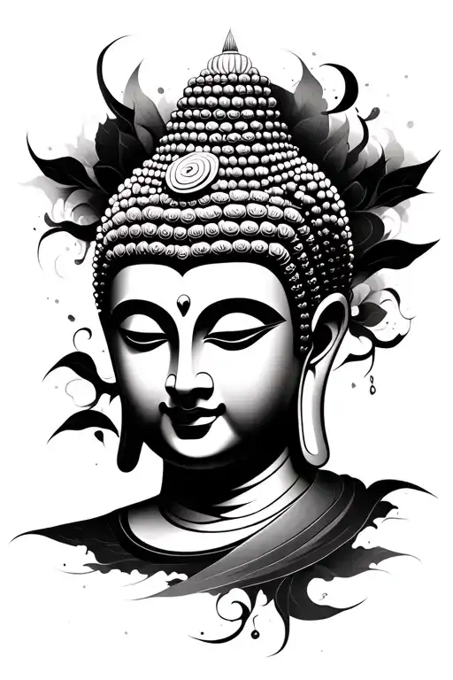 Buddha's Face With Ancient Writing