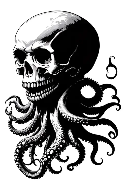 Skull With Octopus Tentacles Teeth Claws And Cthulhu