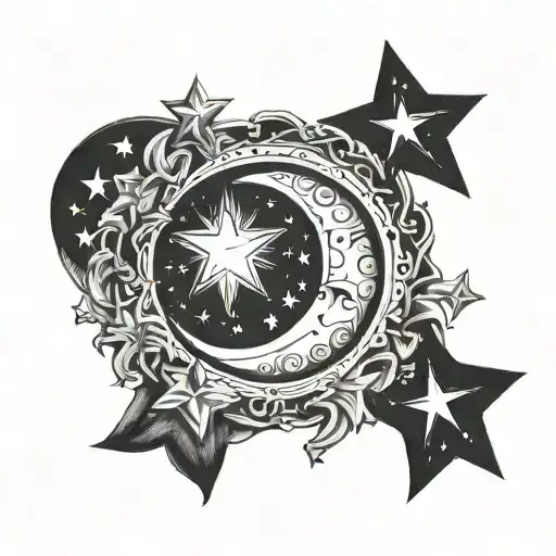 Moon And Stars Shining