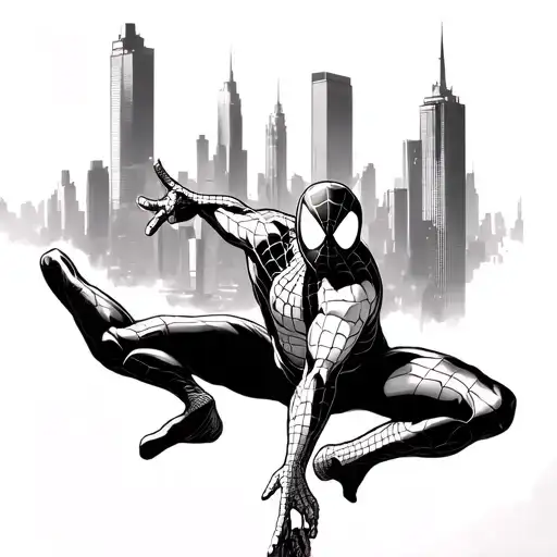 Spider Man Swinging In The City Skyline