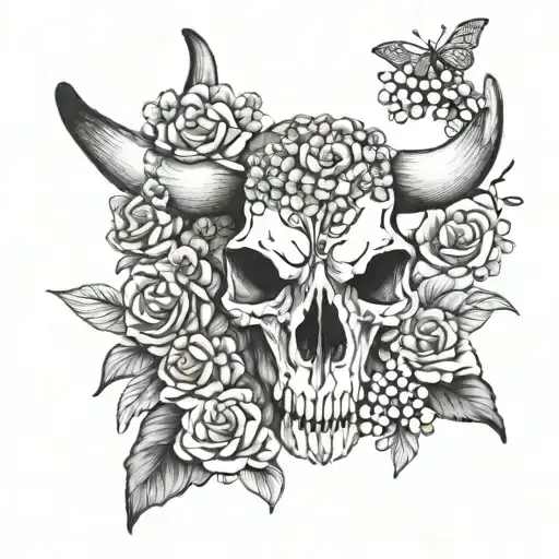 Girly Country Longhorn Skull With Flowers