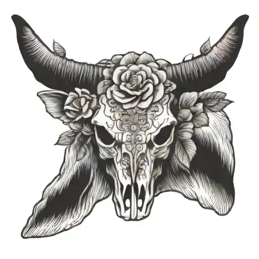 Girly Country Longhorn Skull With Flowers Wrapped Facing Straight