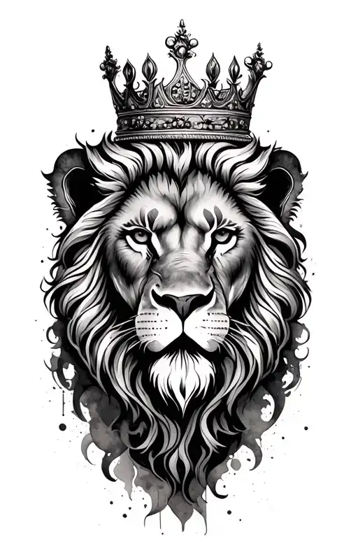 Crowned Lion Head With Watercolor