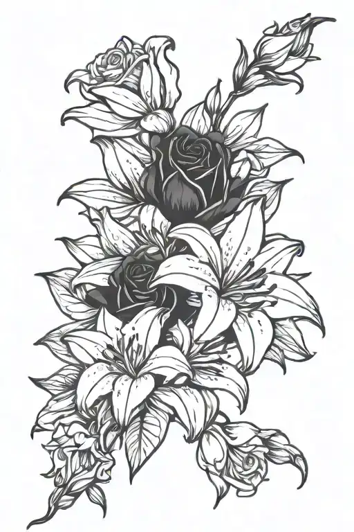 Bouquet Of Roses And Lily