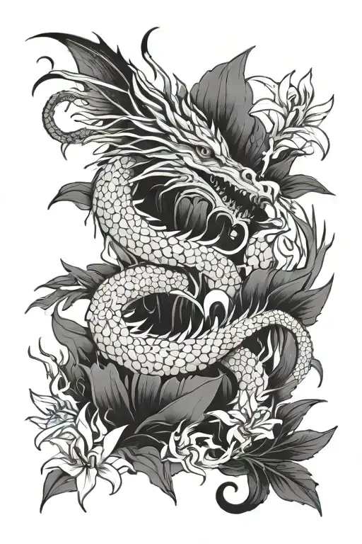 Dragon With Lycoris Radiata