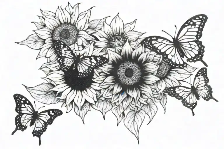 Sunflowers Butterflies Let Them Three Words