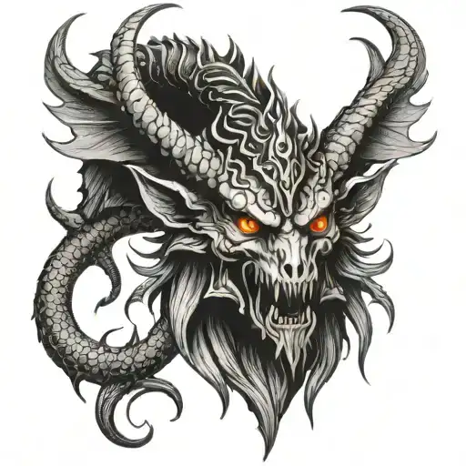 Demon With Awesome Big Horns Bahamut Head