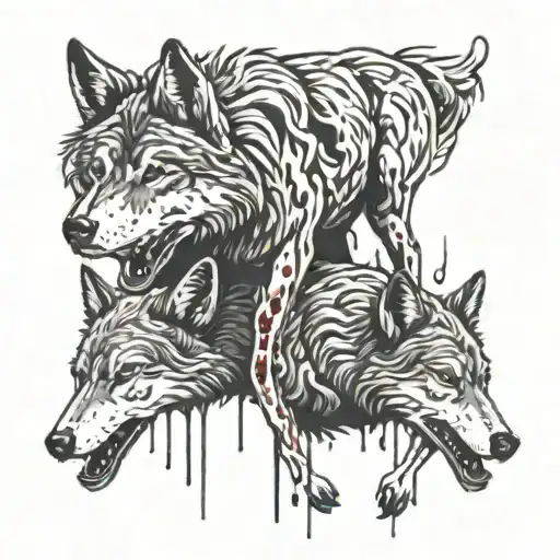 Wolves Eating Lamb Blood Dripping