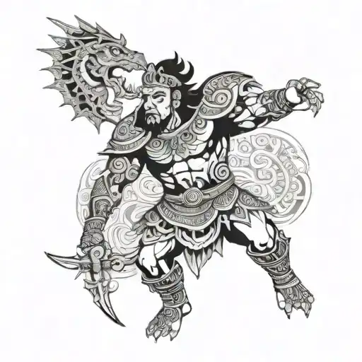 A Tattoo Of A Mythical Maori Warrior Telling A Story Through Intricate Tattoos On His Body