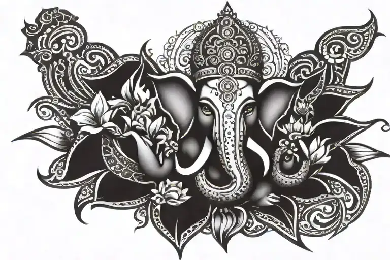 Vedic Ganesha Tribal With Lotus And Shiva's Trident
