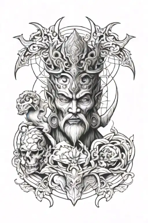 Combine Elements From Different Mythologies To Create A Unique God Of Evil Tattoo Design