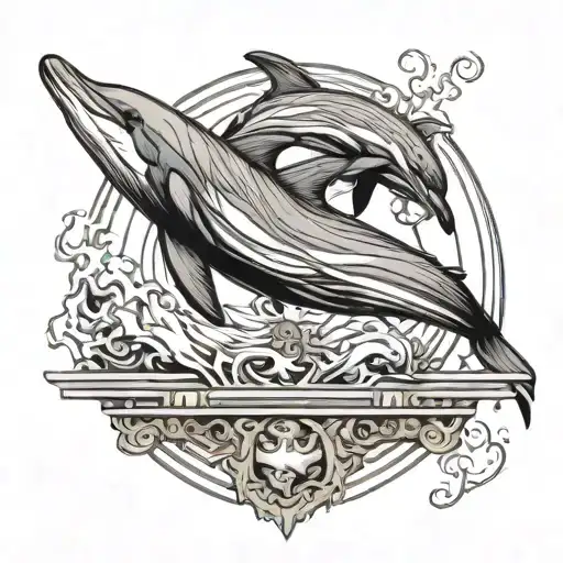 Two Dolphins Jumping Over Hurdle Merging