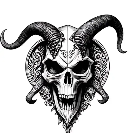 Baphomet Skull Face Straight On View