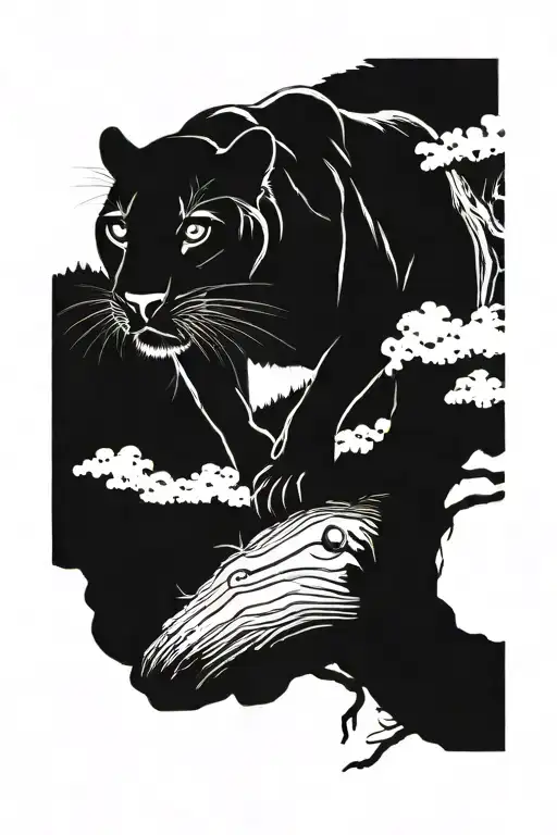 Panther Walking On Log