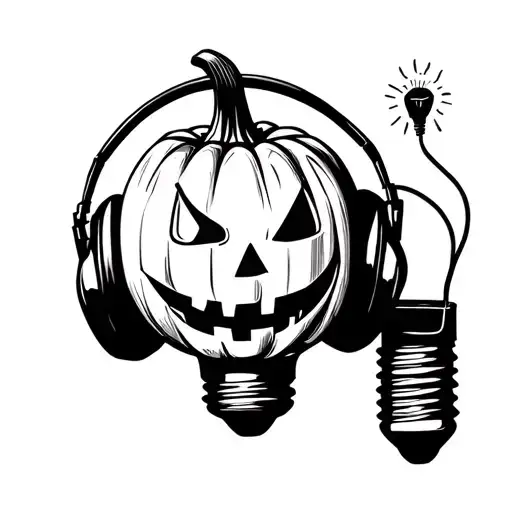 Jack-o'-lantern Sitting Inside A Lightbulb Listening To Headphones