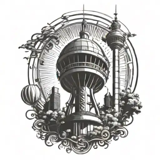 Combine The Iconic Fernsehturm Tower Stuttgart With Elements Of Stuttgart's Skyline And Wasen