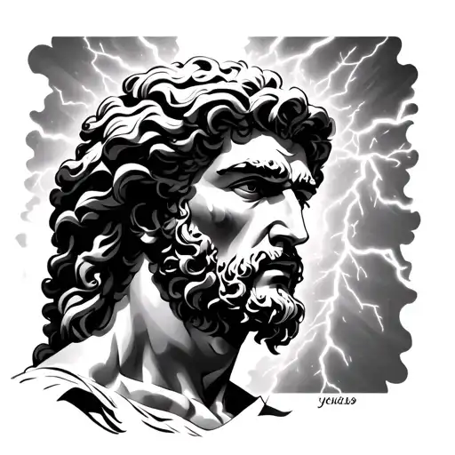 Zeus In Profile With A Lightning Light Crossing His Face