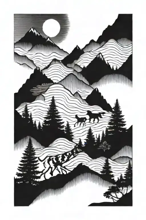 Mountains Dogs Trees