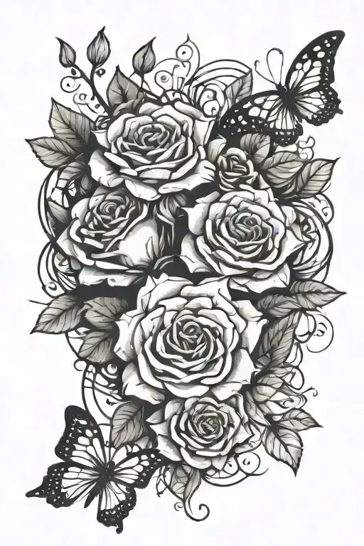 Roses And Butterflies And Broken Heart Intertwined