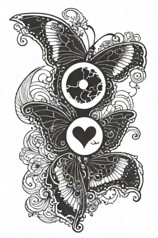 Ghostly Butterfly And Moon And Broken Heart